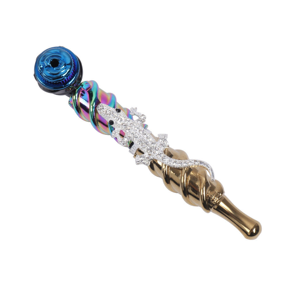 Metal Hand Pipe Spiral Tube with Diamond Animal on Tube-10pcs/Box