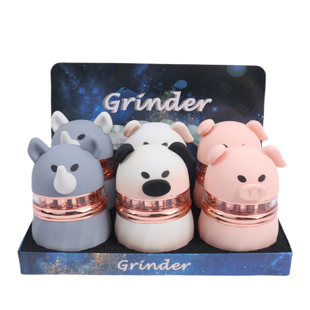 Colorful Rhinoceros and Piggy Smoking Herb Grinder-4 Layes