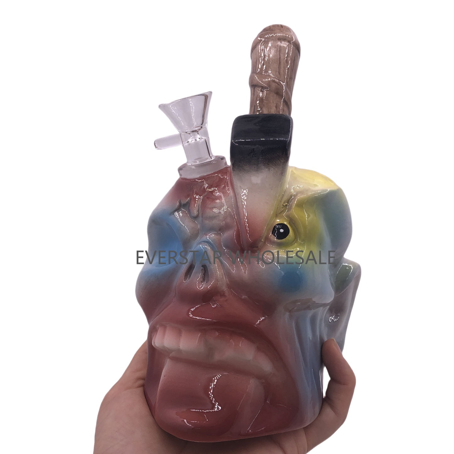 7.76 inch Skull Head with Axe Ceramic Water Pipe