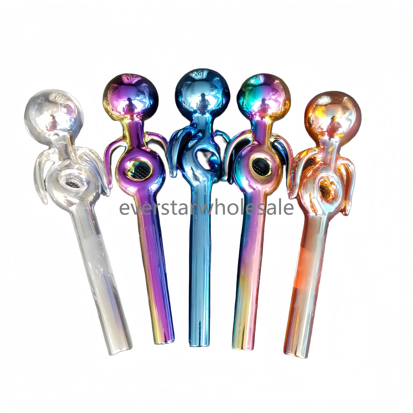 5.5Inch Length Metallic Color Electroplated Donut Glass Oil Burner Pipe with Two Wings Random Color-10 PCS PACK