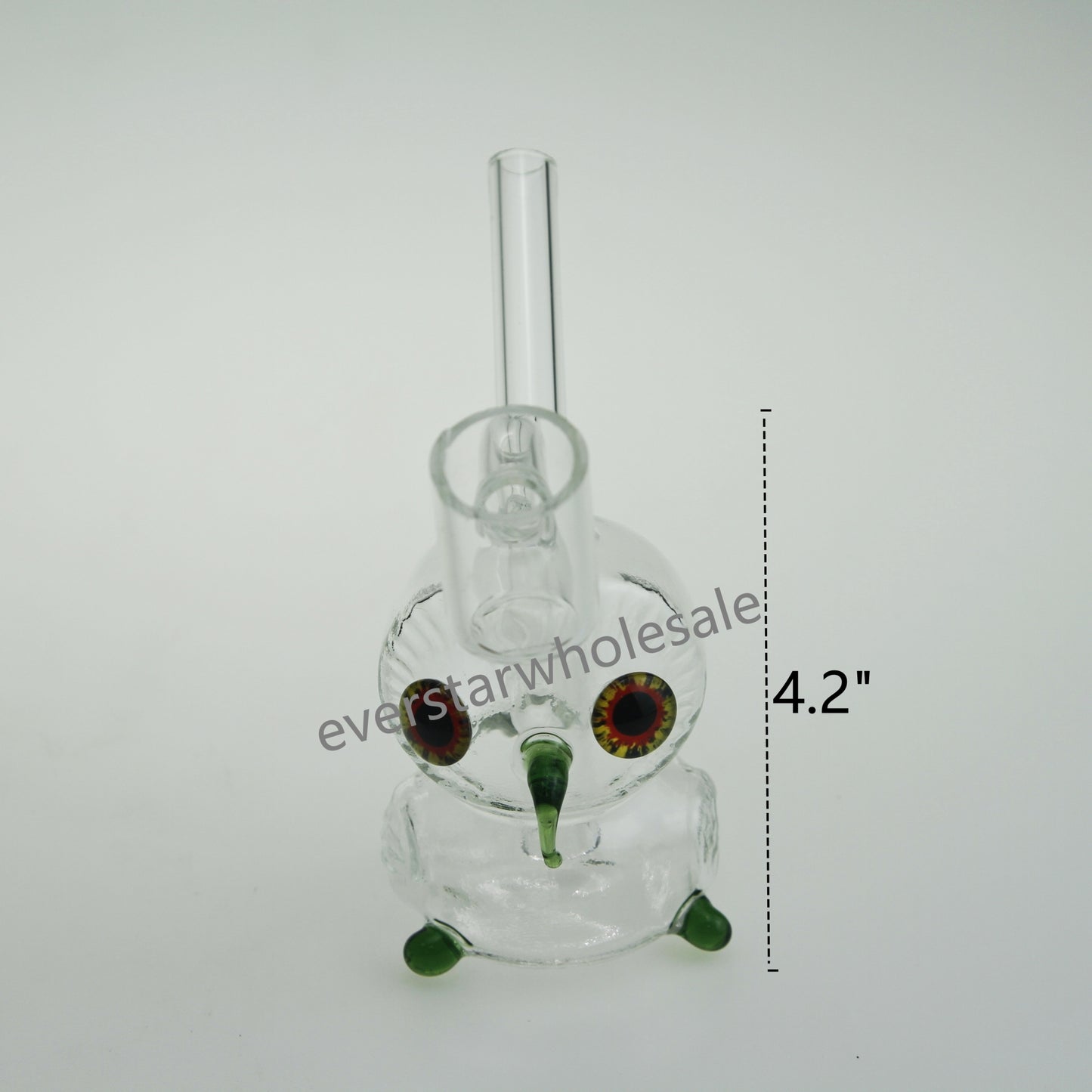 4.2 Inch Tall Owl Design Clear Glass Mini Dab Rig with Fixed Banger