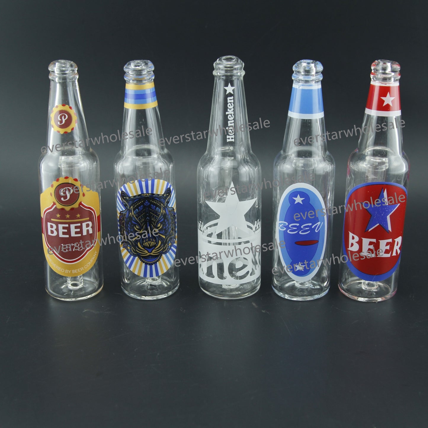 6 Inch Clear Glass Beer Bottle Smoking Water Pipe-Random Sticker Comes