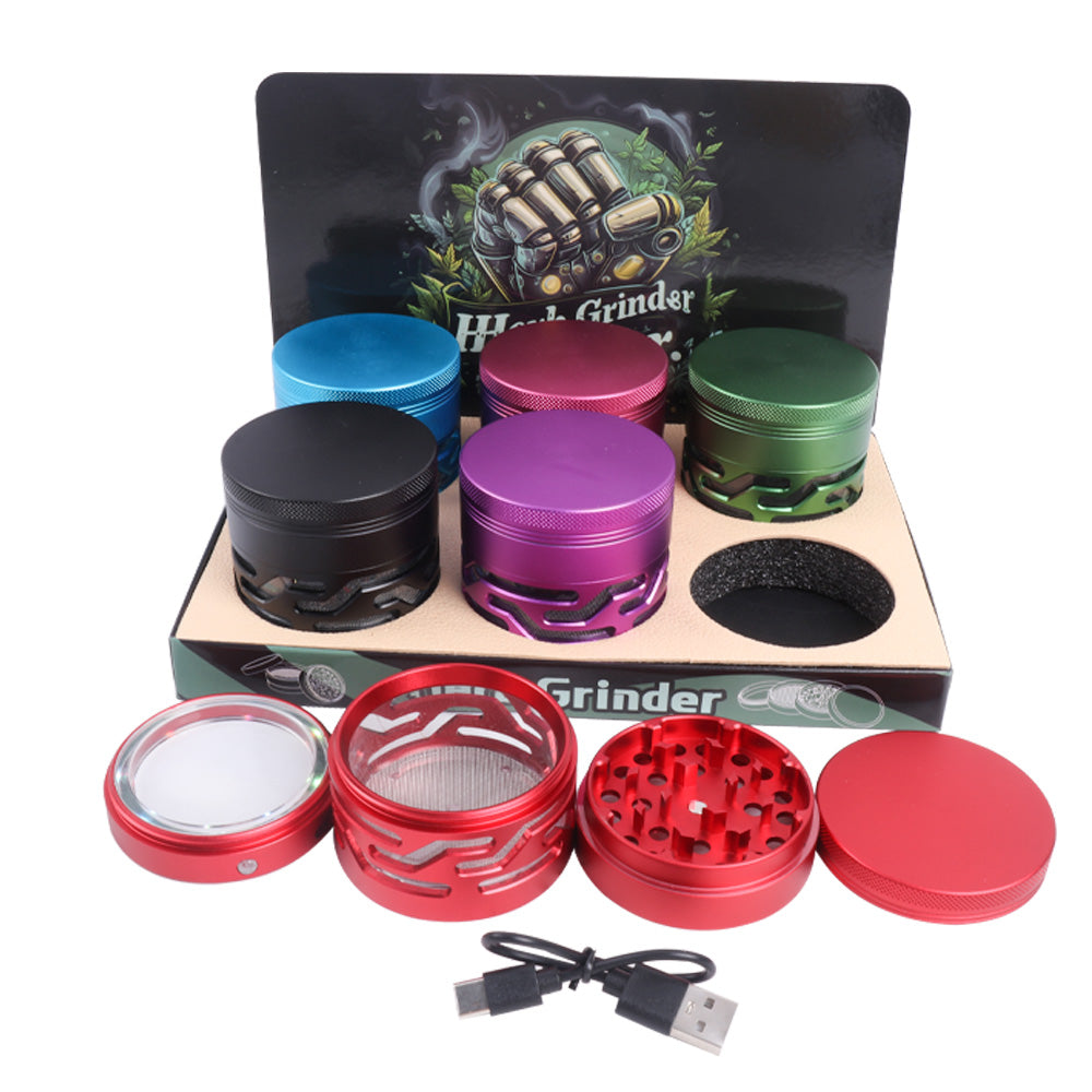 Aluminum Alloy Herb Grinder Luminous Hollow Window 4 Layers