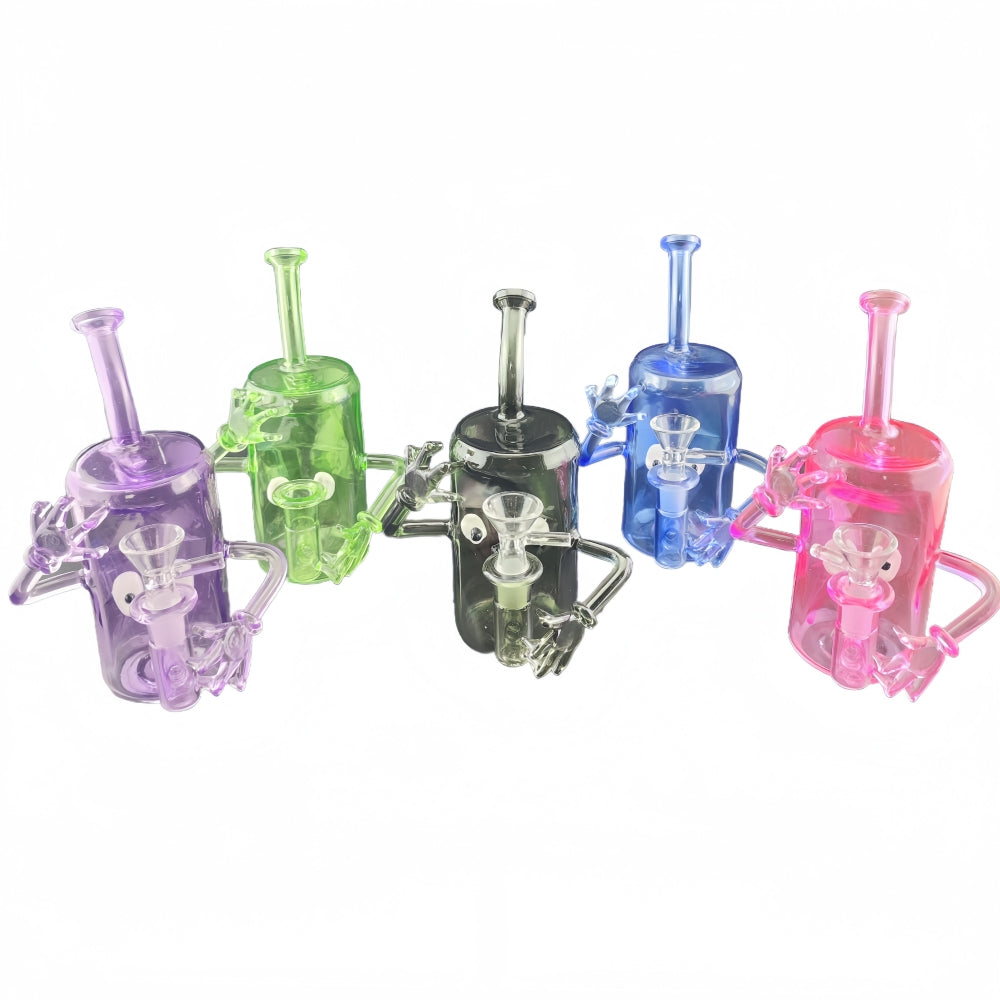 7 Inch Tall Can Shape Cartoon Human Glass Water Pipe-Random Color Comes