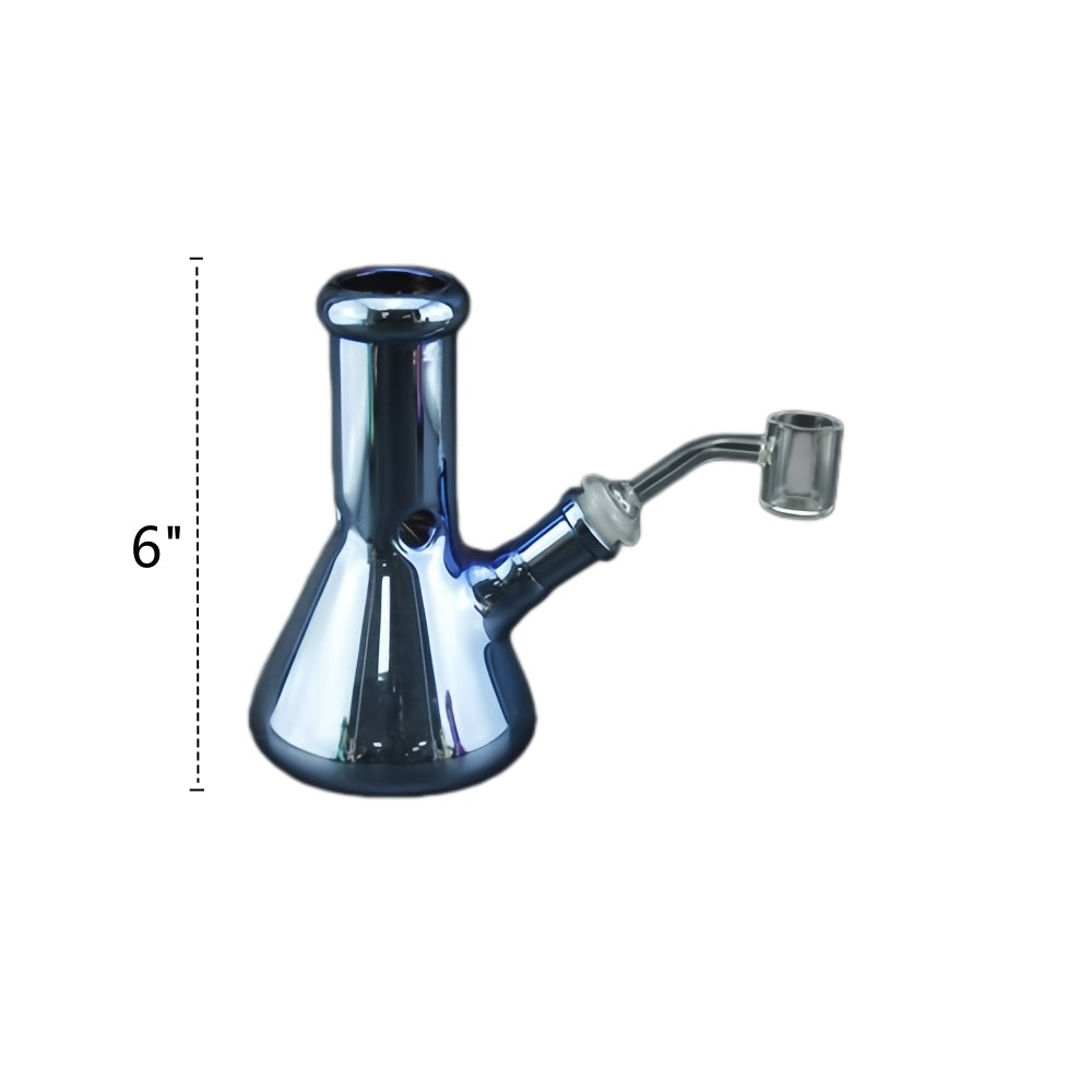 1pc 6"Glass Beaker Bong Water Pipe Electroplated Iridescent Color