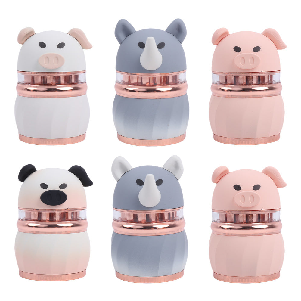Colorful Rhinoceros and Piggy Smoking Herb Grinder-4 Layes