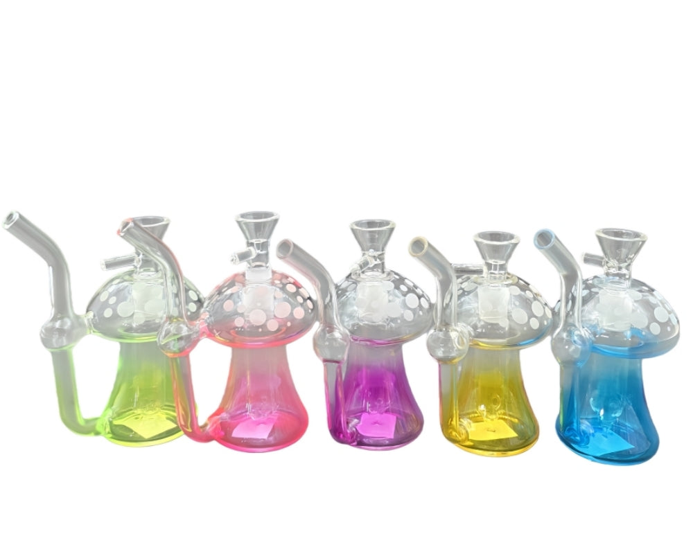 5.4 Inch Tall Colored Mushroom Small Bong with White Dots on Top 14mm Female Joint