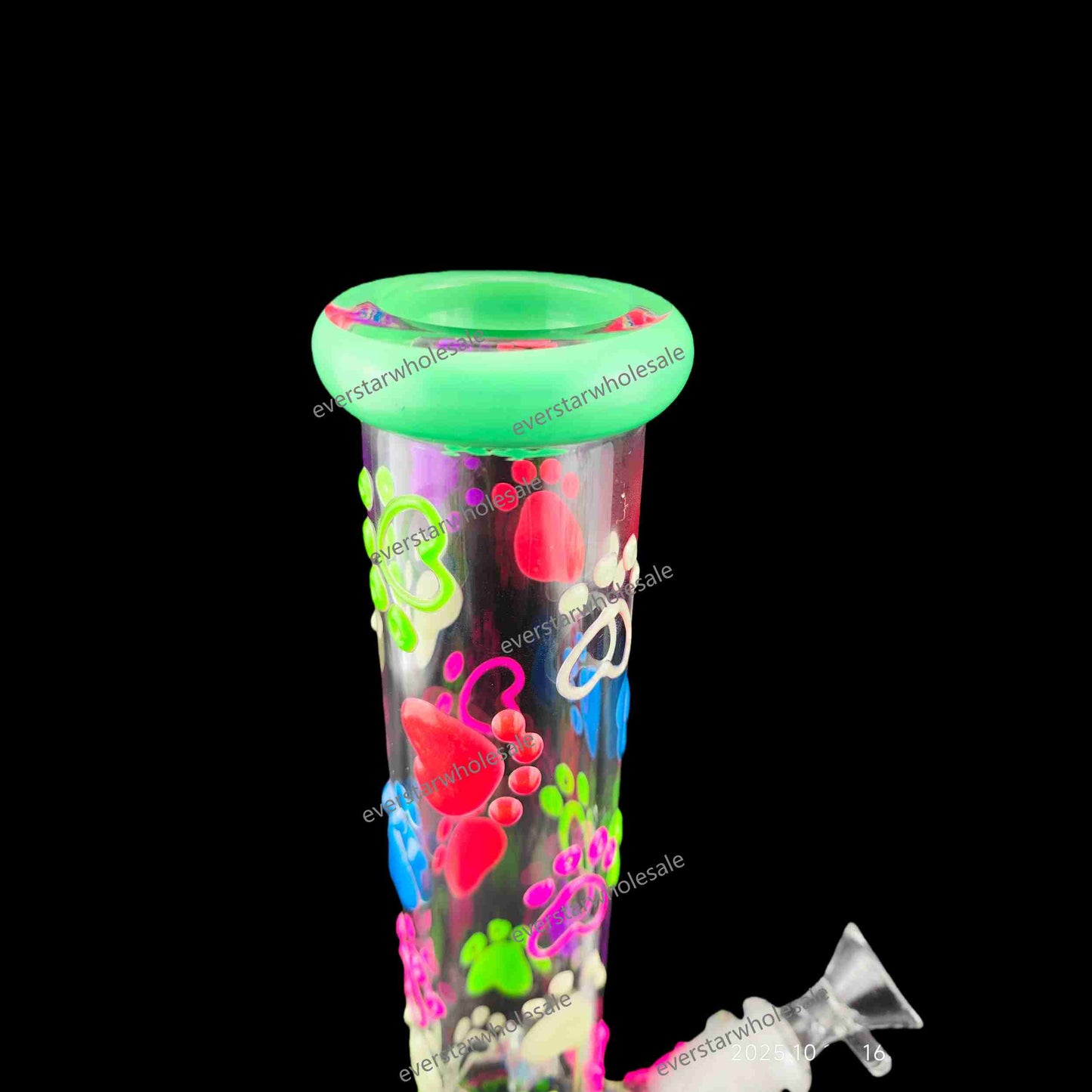10 Inch Glass Beaker Water Pipe Glow in the Dark Hand Drawing