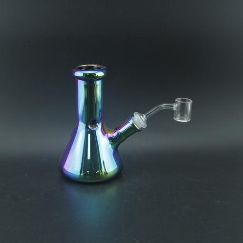 1pc 6"Glass Beaker Bong Water Pipe Electroplated Iridescent Color