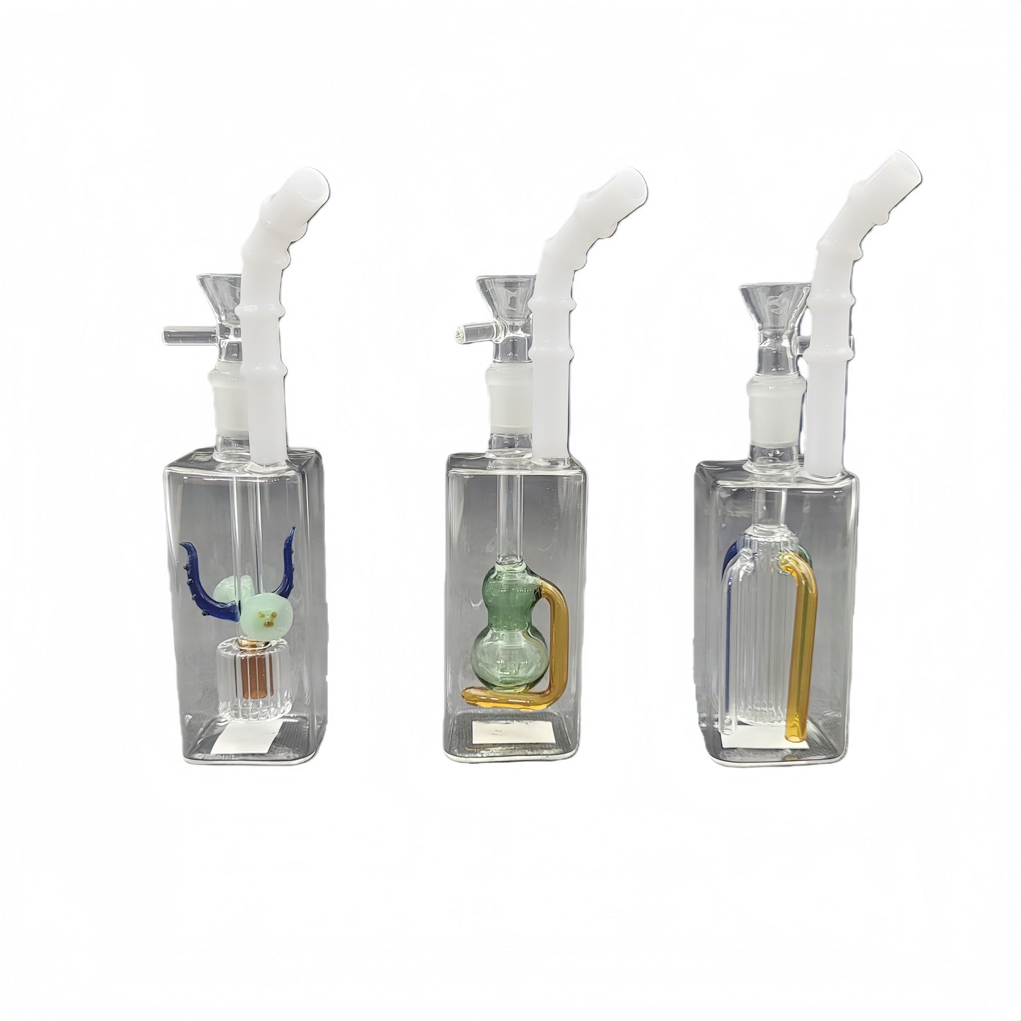 7 Inch Tall Square Glass Perc Bong-Random Perc Comes