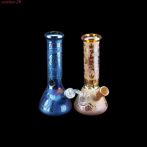 1pc Electroplated Glass Beaker Bong Water Pipe with Curved Patterns 8"