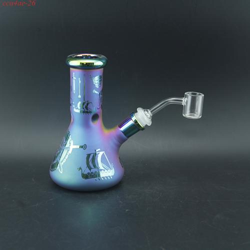1pc Electroplated Glass Beaker Bong Water Pipe with Curved Patterns 6"
