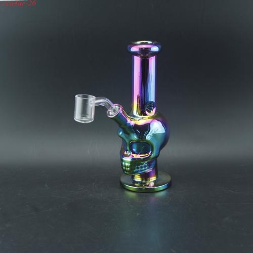 1pc Electroplated Rainbow Glass Skull Straight Bong 7"
