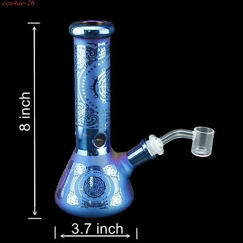 1pc Electroplated Glass Beaker Bong Water Pipe with Curved Patterns 8"