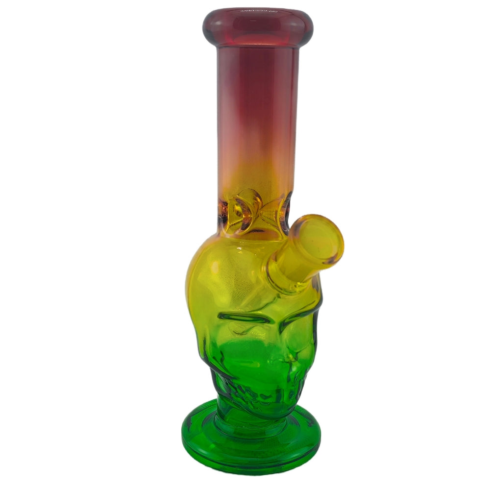 7 Inch Tall Three Colors Skull Head Straight Bong Glass Water Pipe Smoking Dab Rigs with Quartz Banger-Random Color Comes