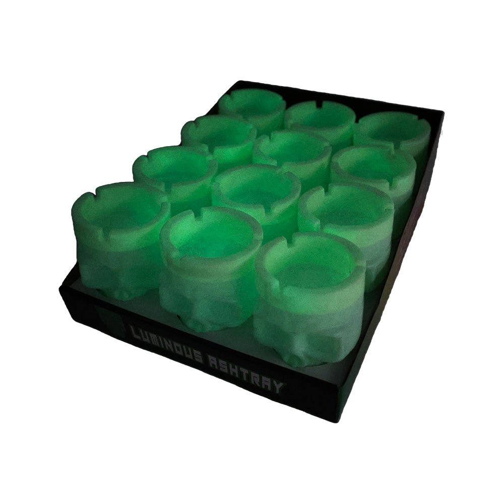 Glow in the Dark Plastic Skull Ash Tray-12 PCS in Display Box
