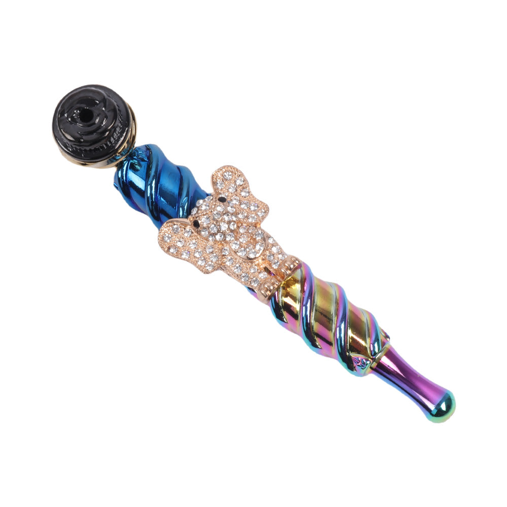 Metal Hand Pipe Spiral Tube with Diamond Animal on Tube-10pcs/Box
