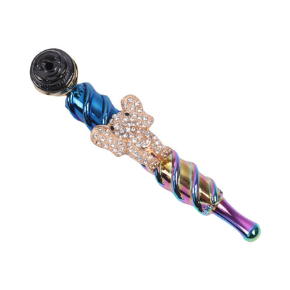 Metal Hand Pipe Spiral Tube with Diamond Animal on Tube-10pcs/Box