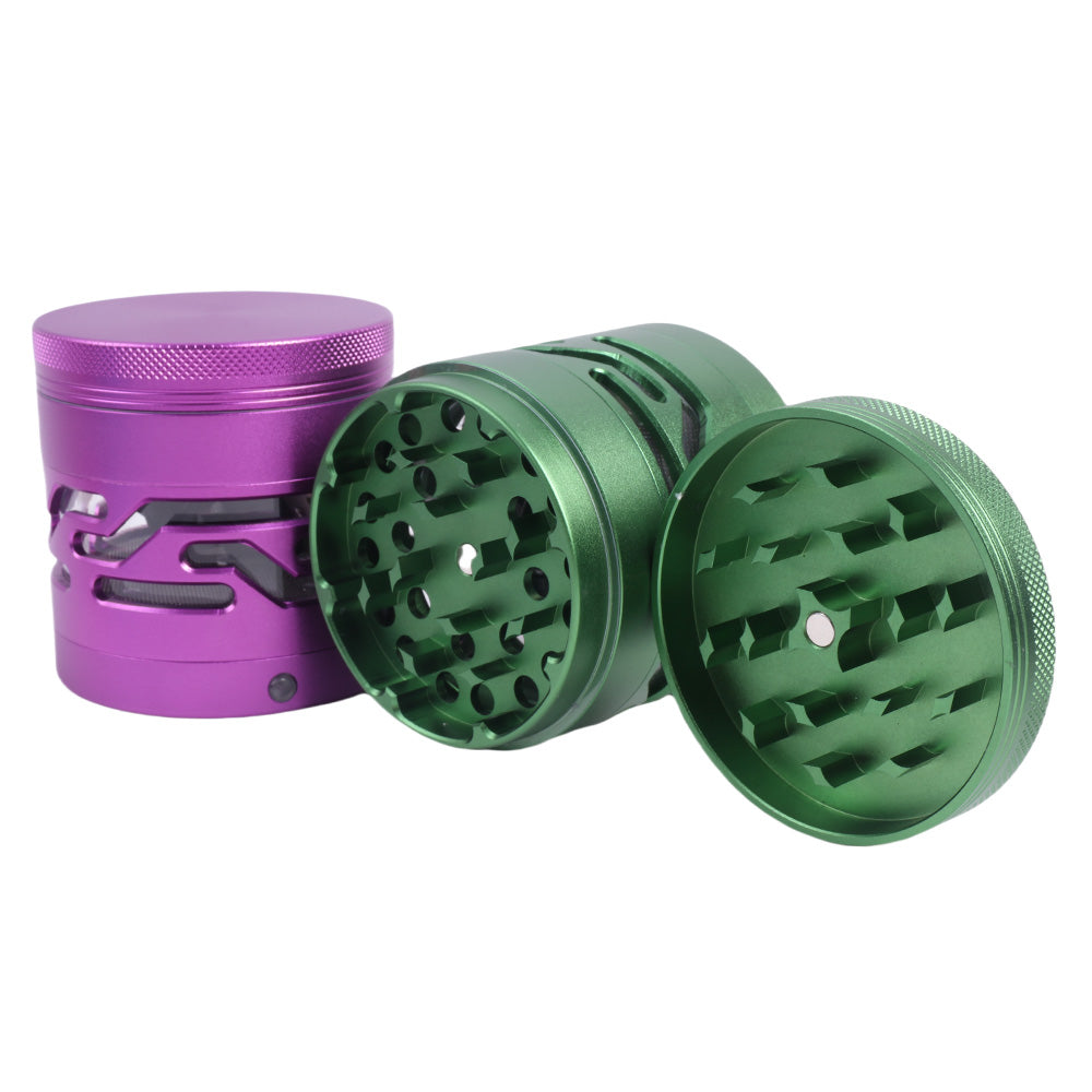 Aluminum Alloy Herb Grinder Luminous Hollow Window 4 Layers