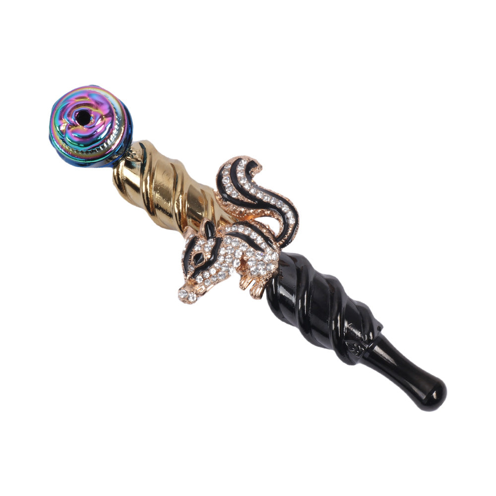 Metal Hand Pipe Spiral Tube with Diamond Animal on Tube-10pcs/Box