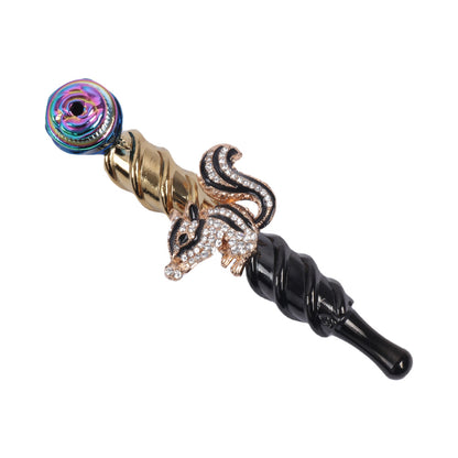 Metal Hand Pipe Spiral Tube with Diamond Animal on Tube-10pcs/Box