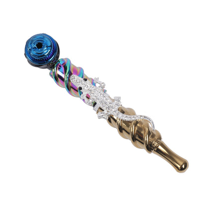 Metal Hand Pipe Spiral Tube with Diamond Animal on Tube-10pcs/Box