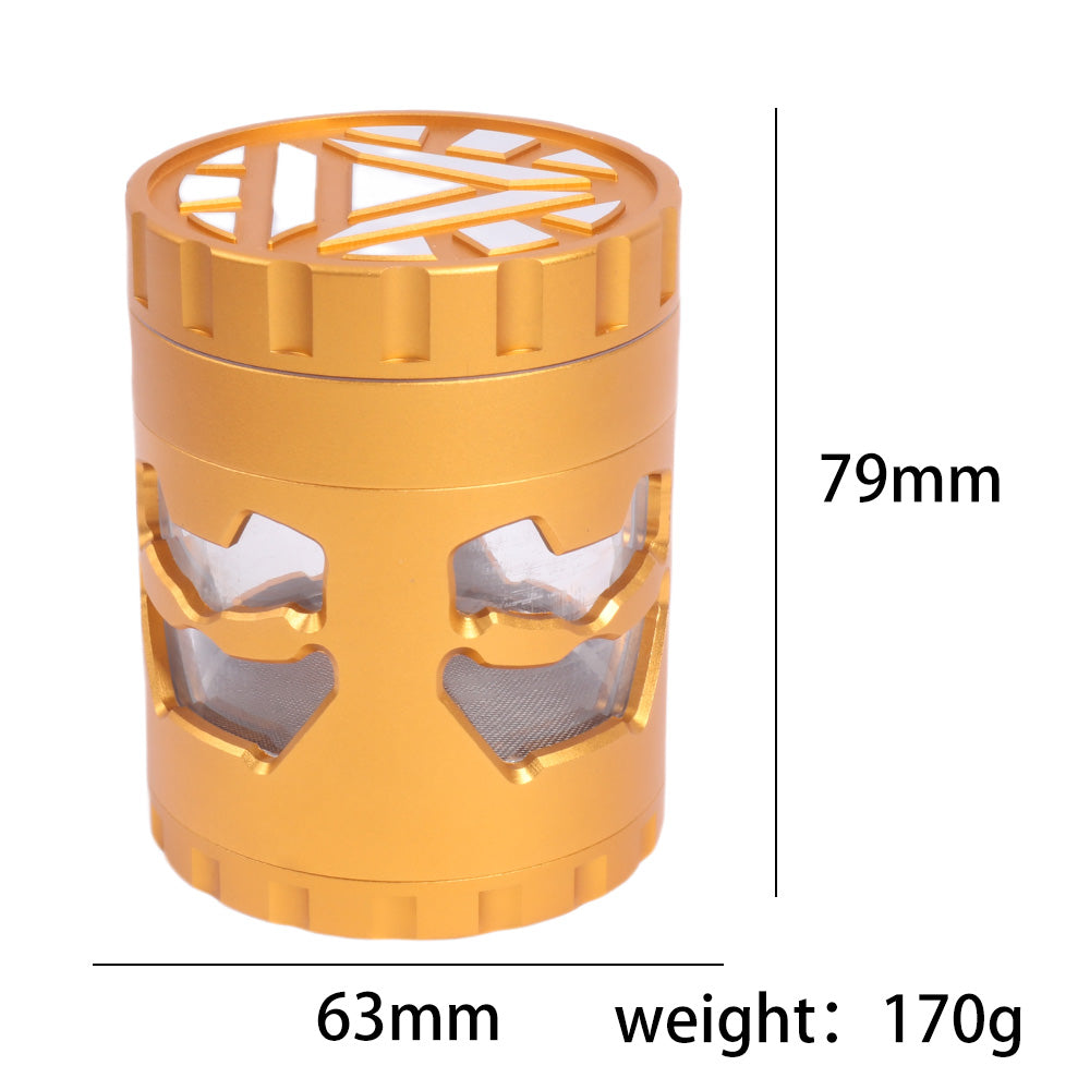 Aluminum Alloy Metal Herb Grinder with Window and Curved Lid