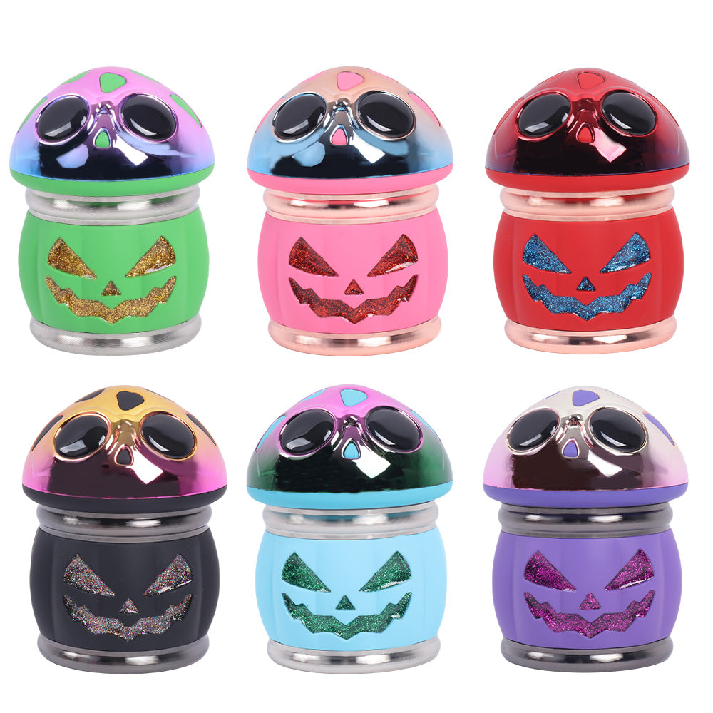 Evil Pumpkin Face Metal Herb Grinder Mushroom Shape 4 Layers