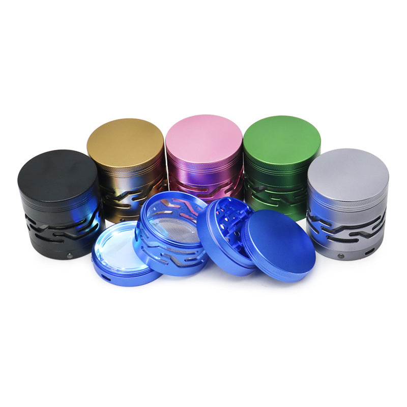 Aluminum Alloy Herb Grinder Luminous Hollow Window 4 Layers