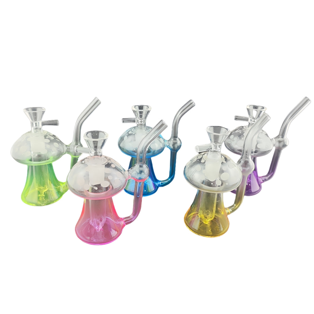 5.4 Inch Tall Colored Mushroom Small Bong with White Dots on Top 14mm Female Joint