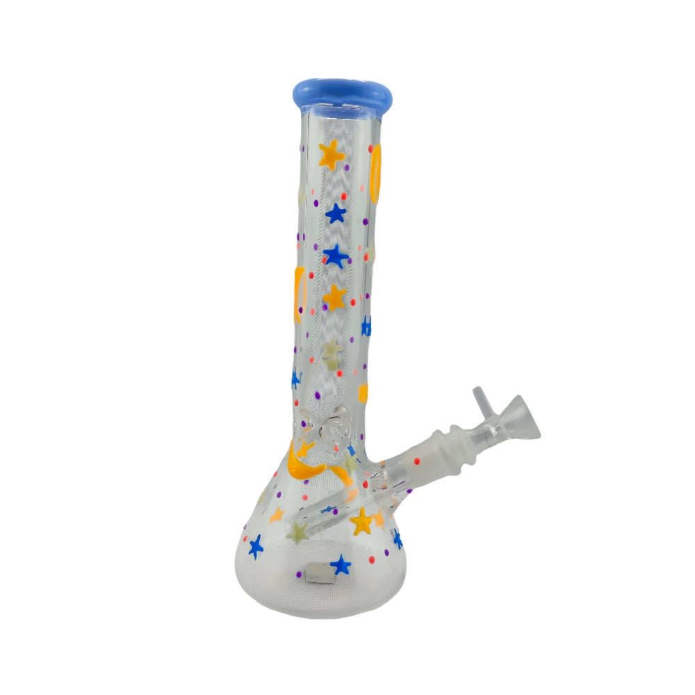 10 Inch Glass Beaker Water Pipe Glow in the Dark Hand Drawing