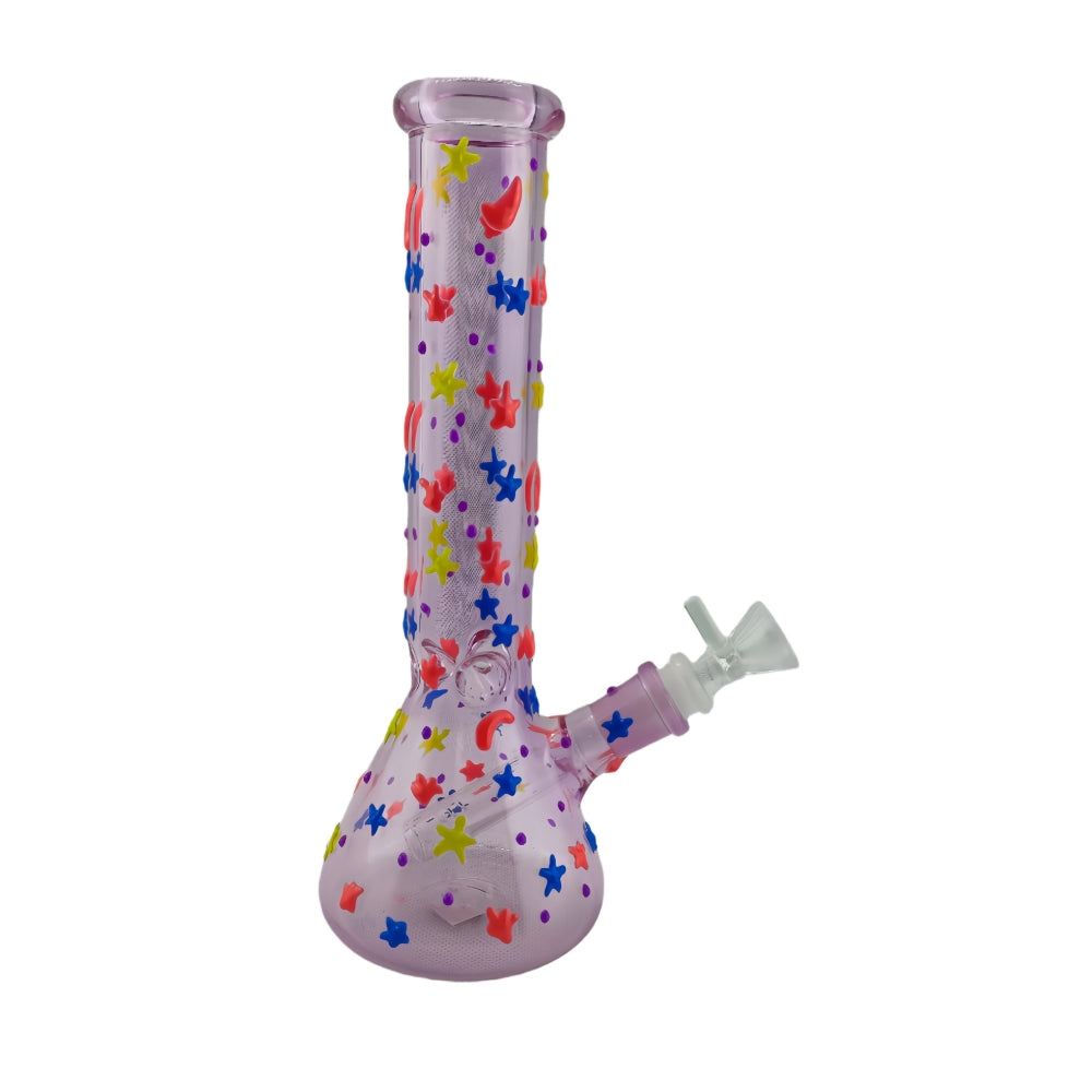 10 Inch Glass Beaker Water Pipe Glow in the Dark Hand Drawing