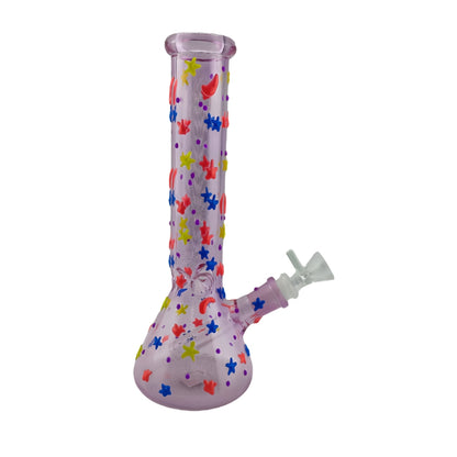 10 Inch Glass Beaker Water Pipe Glow in the Dark Hand Drawing