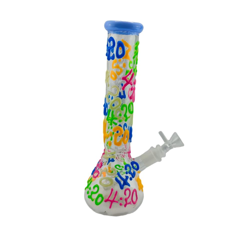 10 Inch Glass Beaker Water Pipe Glow in the Dark Hand Drawing