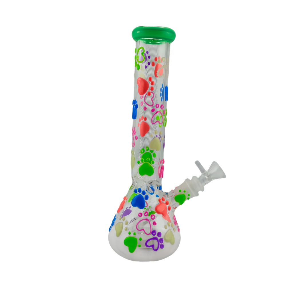 10 Inch Glass Beaker Water Pipe Glow in the Dark Hand Drawing