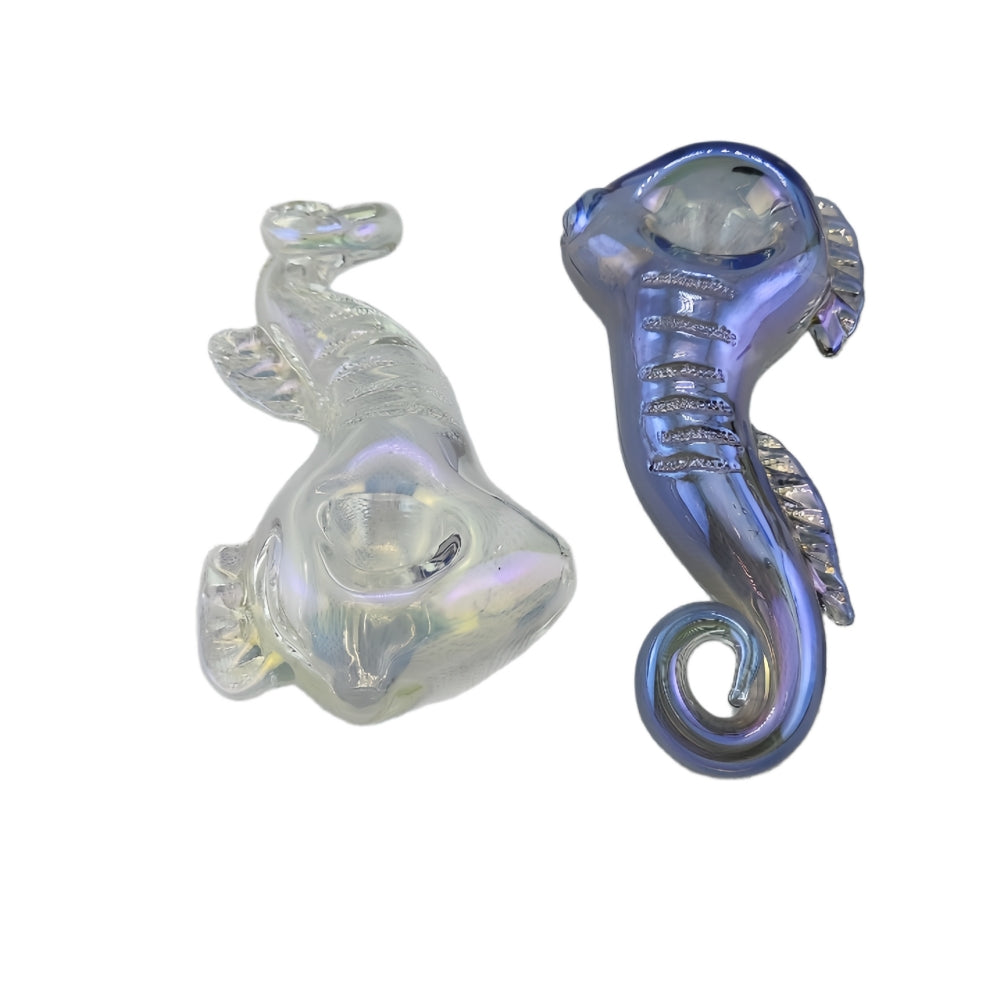 4 Inch Length Electroplating  Seahorse Glass Hand Pipes-Random Color Comes-Pack of 2
