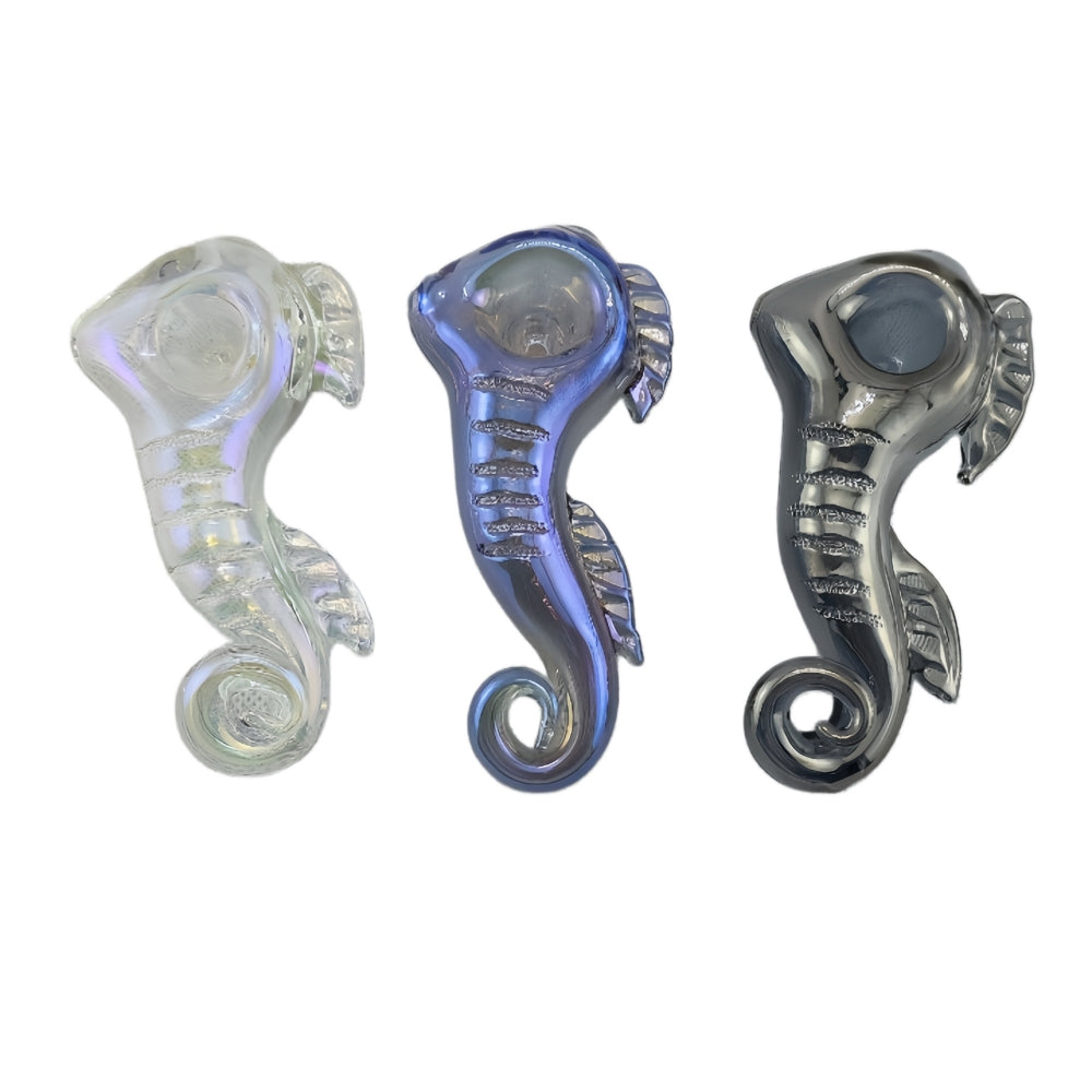 4 Inch Length Electroplating  Seahorse Glass Hand Pipes-Random Color Comes-Pack of 2