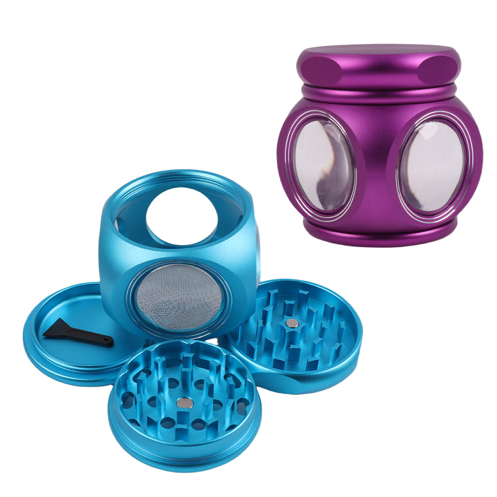 Aluminum Alloy Herb Grinder with Window Drum Shape