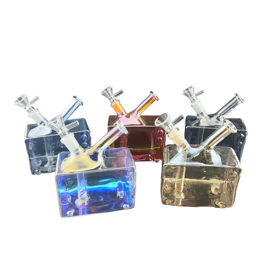 5.5 Inch Tall Electroplating Television Glass Water Pipe 14mm Female Joint-Random Color Comes