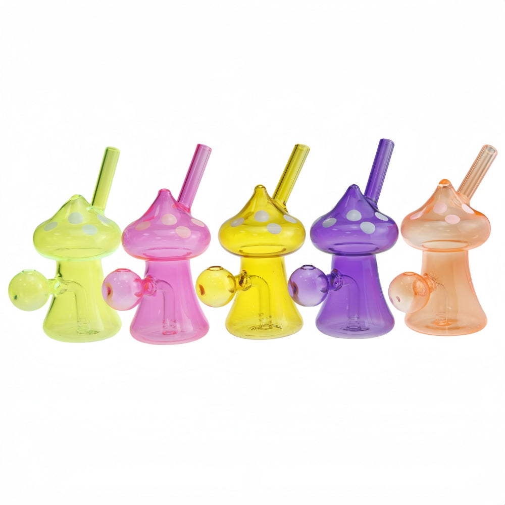 5 Inch Tall Colored Mushroom Glass Bubbler-Random Color Comes