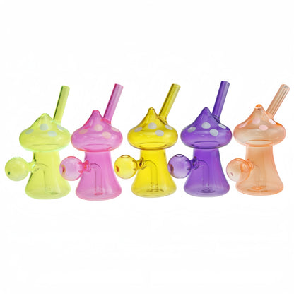 5 Inch Tall Colored Mushroom Glass Bubbler-Random Color Comes