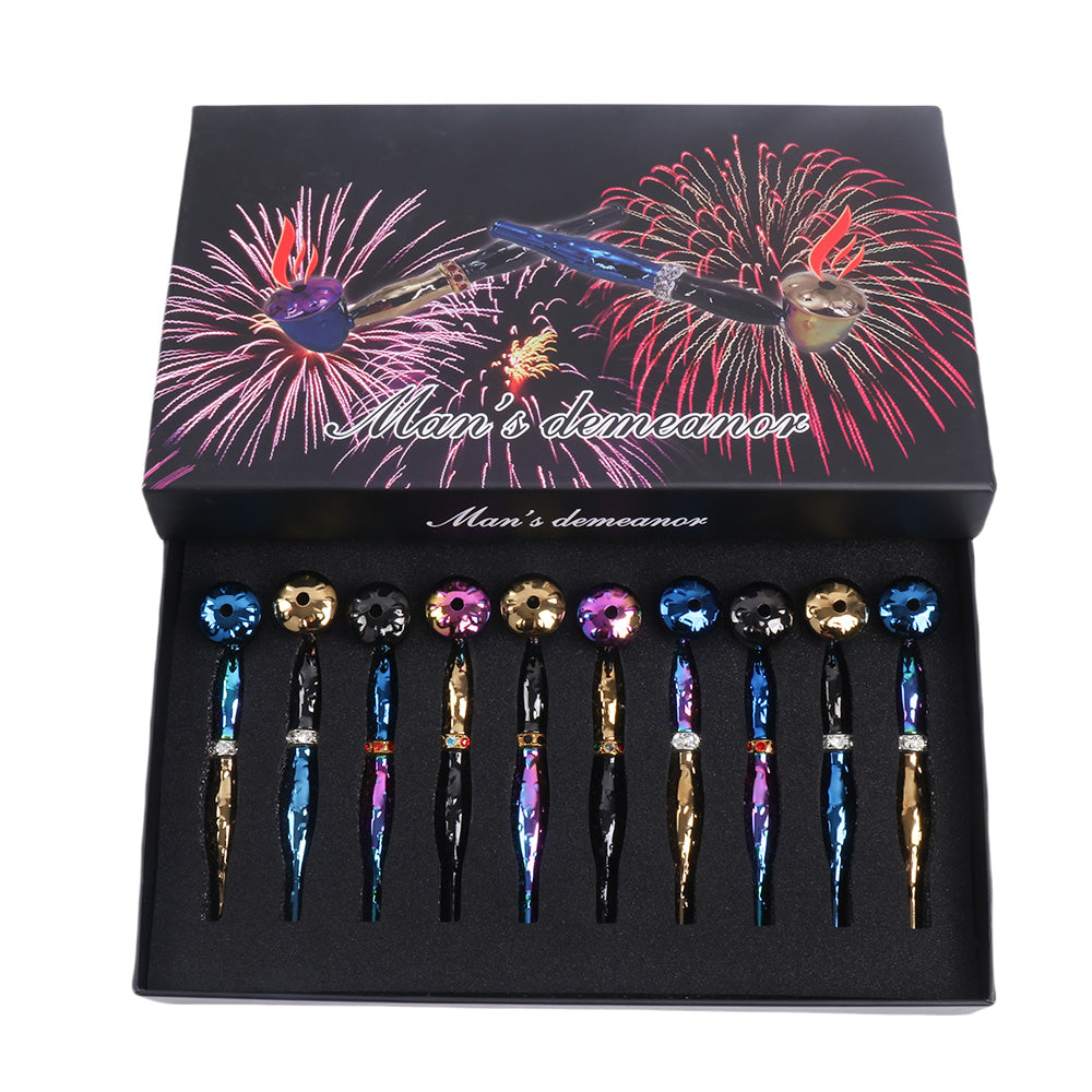 Multi Colors Metal Hand Pipe with Diamond Ring-10pcs/Gift Box