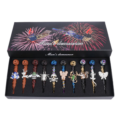 Metal Hand Pipe Spiral Tube with Diamond Animal on Tube-10pcs/Box
