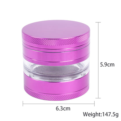 4 Layers Herb Grinder with Window Curved Dot Cover