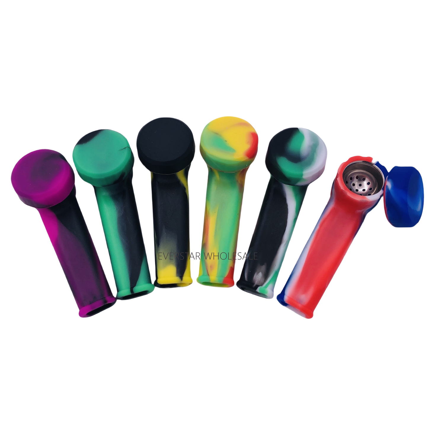 Silicone Hand Pipe with Metal Bowl-Pack of 5