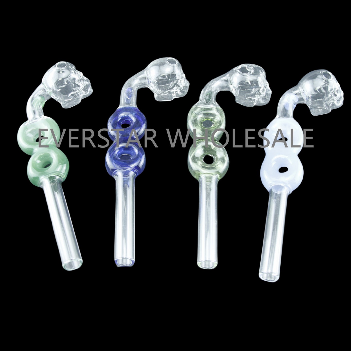 L Bend Double Donuts Skull  Glass Oil Burner Pipes-PACK of 2