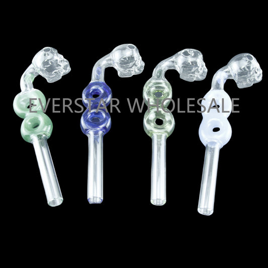 L Bend Double Donuts Skull  Glass Oil Burner Pipes-PACK of 2