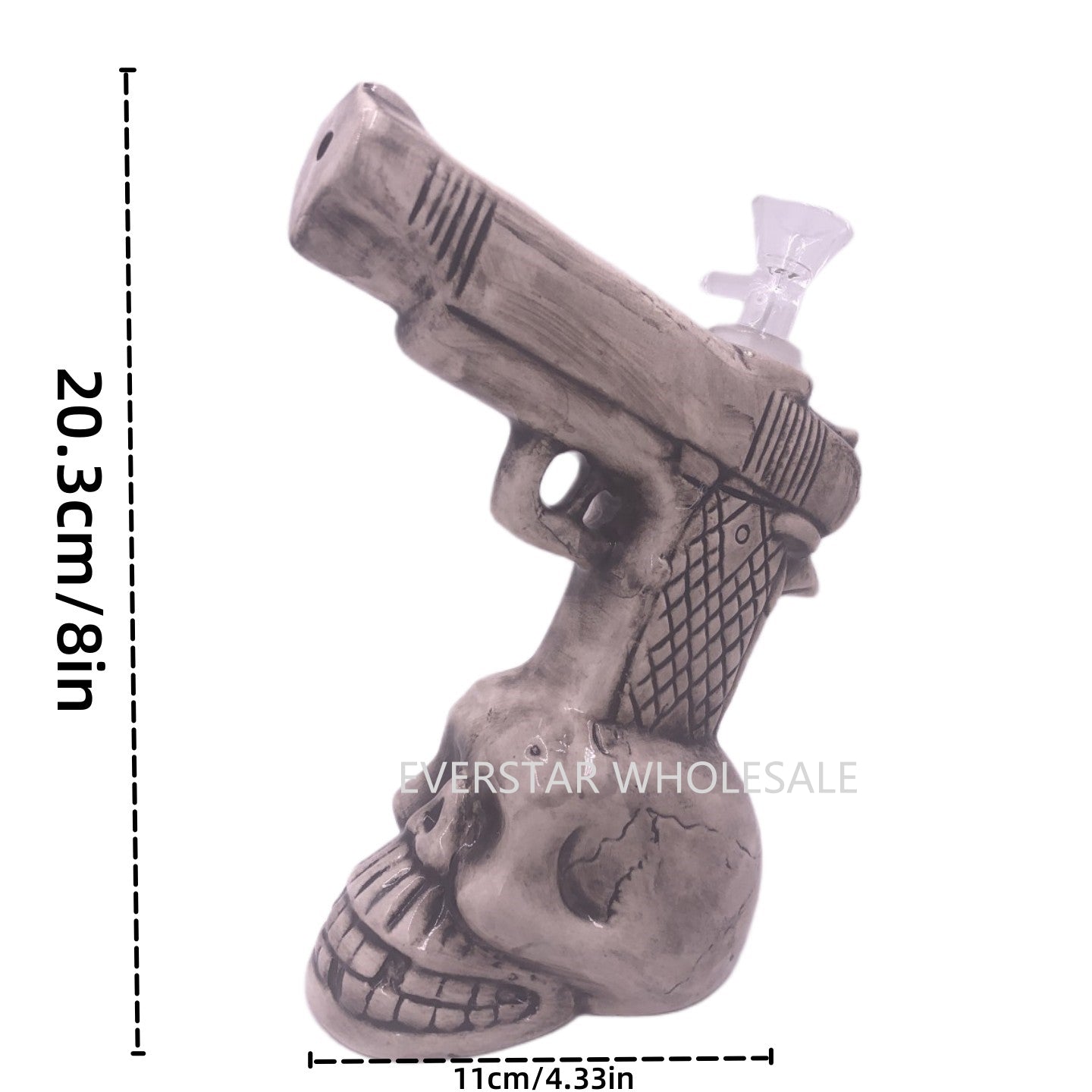 Pistol Ceramic Bong with Skull Base