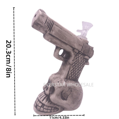 Pistol Ceramic Bong with Skull Base