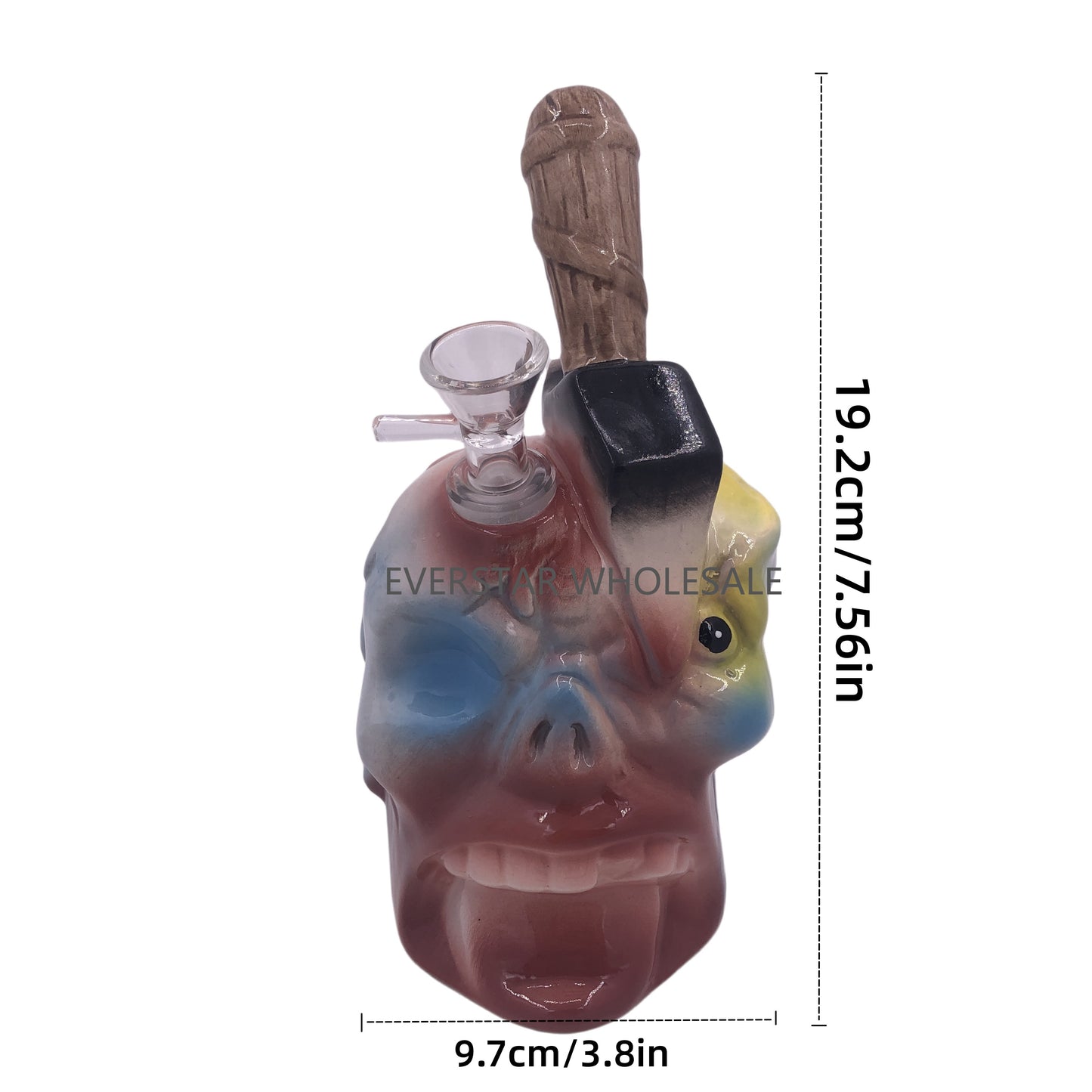 7.76 inch Skull Head with Axe Ceramic Water Pipe